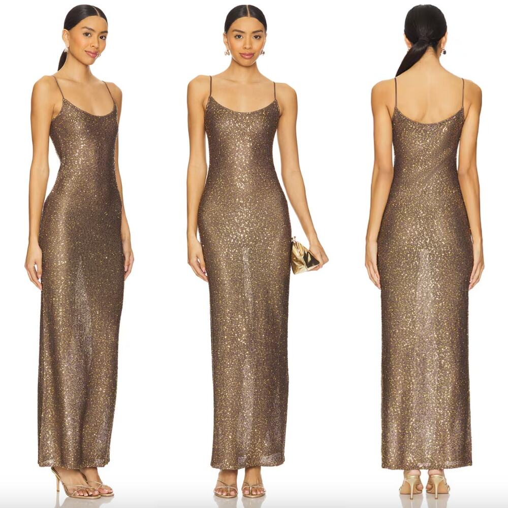 Lovers + Friends Metallic Bronze Sequin Maxi Dress